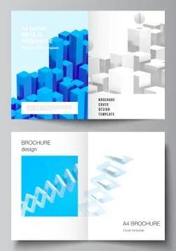 Vector layout of two A4 cover mockups templates for bifold brochure, flyer Stock Illustration