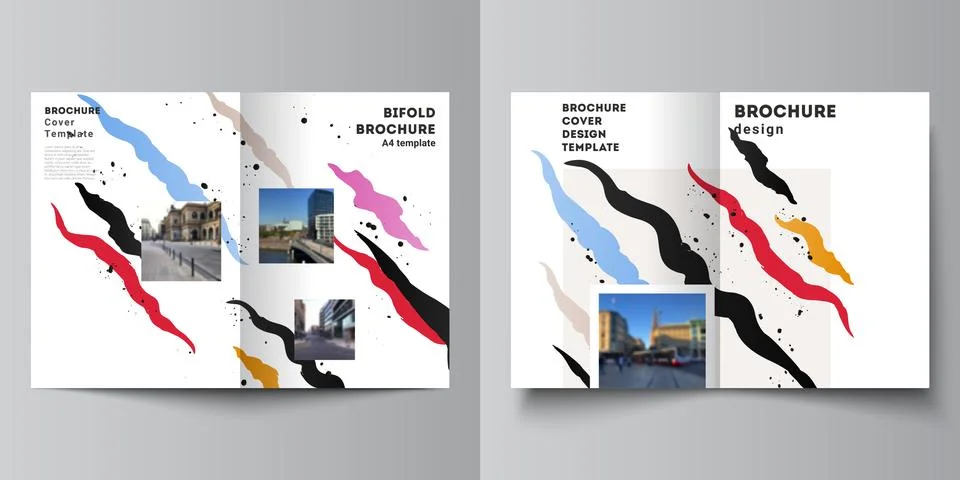 Vector layout of two A4 cover mockups design templates for bifold brochure Stock Illustration