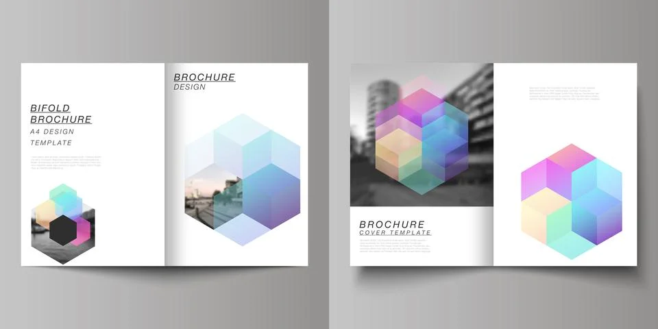 Vector layout of two A4 format cover mockups design templates with colorful Illustrazione stock