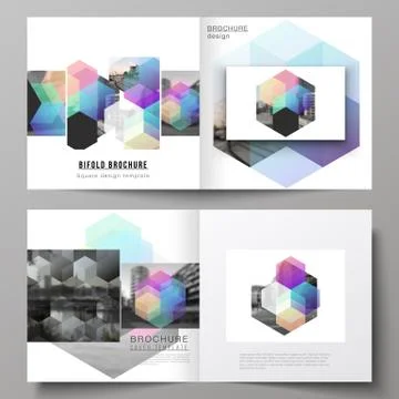 Vector layout of two covers templates with colorful hexagons, geometric shapes 스톡 일러스트