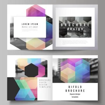 Vector layout of two covers templates with colorful hexagons, geometric shapes Stock Illustration