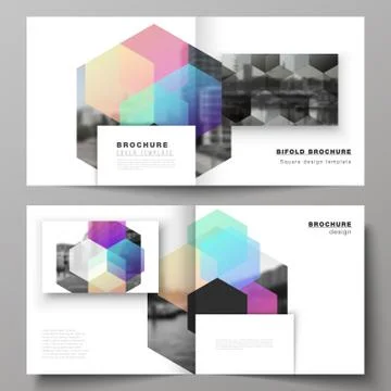 Vector layout of two covers templates with colorful hexagons, geometric shapes 스톡 일러스트
