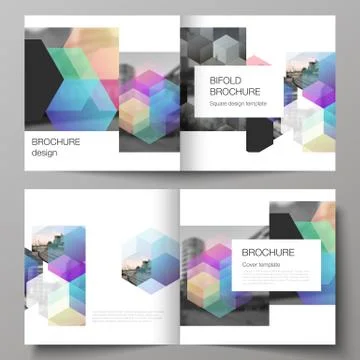Vector layout of two covers templates with colorful hexagons, geometric shapes Illustrazione stock