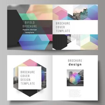 Vector layout of two covers templates with colorful hexagons, geometric shapes 스톡 일러스트