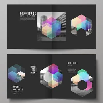 Vector layout of two covers templates with colorful hexagons, geometric shapes Stock Illustration