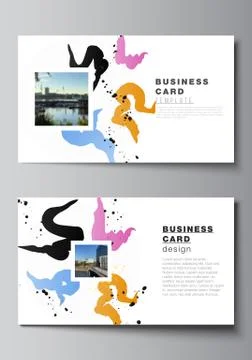 Vector layout of two creative business cards design templates, horizontal Stock Illustration