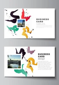 Vector layout of two creative business cards design templates, horizontal Stock Illustration