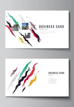 Vector layout of two creative business cards design templates, horizontal Stock Illustration