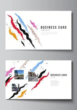 Vector layout of two creative business cards design templates, horizontal Stock Illustration