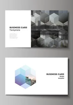 Vector layout of two creative business cards design templates, horizontal Stock Illustration