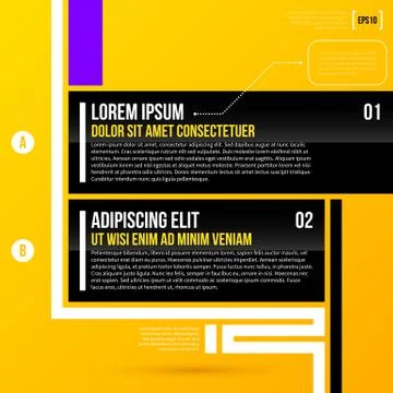 Vector layout with two options and decorative white stripes on bright yellow Stock Illustration