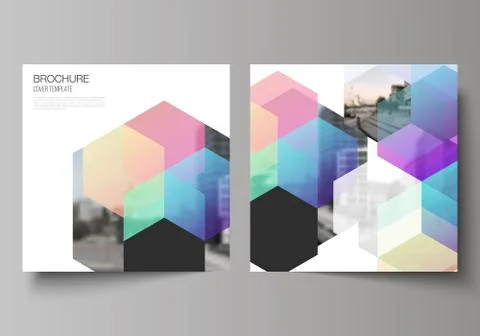 Vector layout of two square format covers design templates with colorful Illustrazione stock