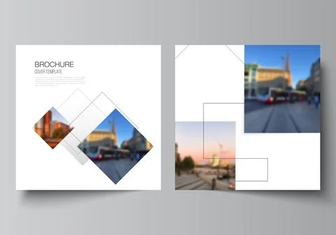 Vector layout of two square format covers design templates with geometric simple Stock Illustration