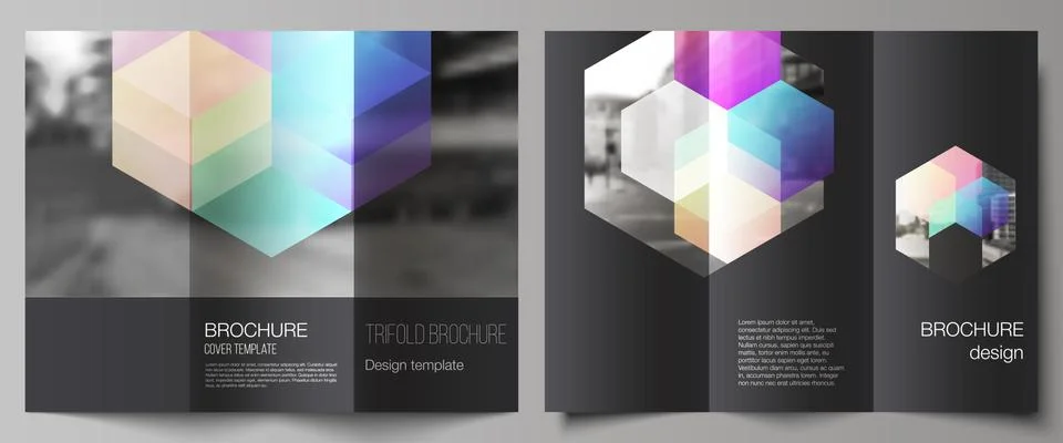 Vector layouts of covers design templates with colorful hexagons, geometric Stock Illustration