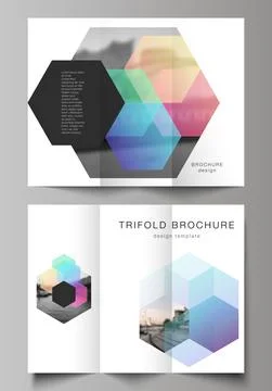 Vector layouts of covers design templates with colorful hexagons, geometric Stock Illustration