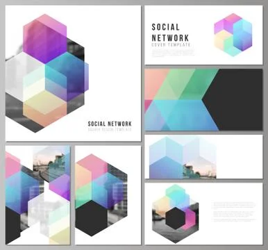 Vector layouts of modern social network mockups in popular formats with colorful Illustrazione stock