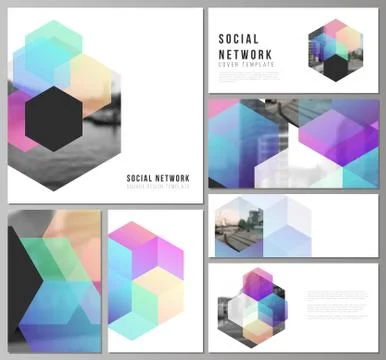 Vector layouts of modern social network mockups in popular formats with abstract Illustrazione stock