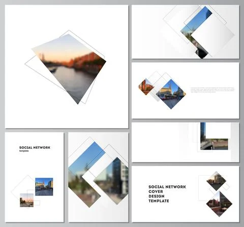 Vector layouts of modern social network mockups in popular formats with Illustrazione stock