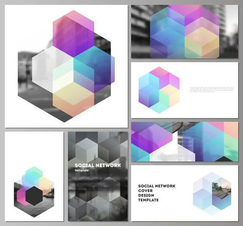 Vector layouts of modern social network mockups in popular formats with abstract Stock Illustration