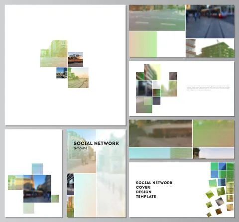 Vector layouts of modern social network mockup in popular formats for cover Stock Illustration