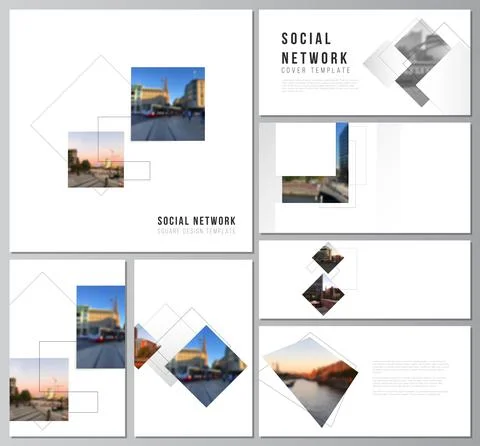 Vector layouts of modern social network mockups in popular formats with Illustrazione stock