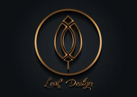 Vector leaf, circle shape gold abstract emblem, logo template design concept Stock Illustration