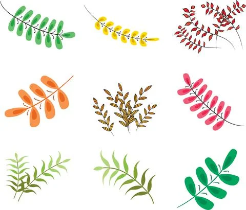 Vector leaf drawing design set Stock Illustration