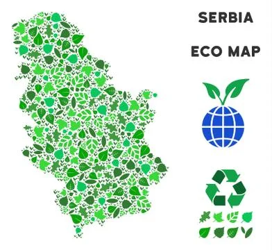 Vector Leaf Green Collage Serbia Map Stock Illustration