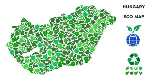 Vector Leaf Green Mosaic Hungary Map Stock Illustration