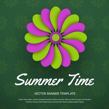 Vector leaflet template with lime, pink flower, "Summer time", isolated on ba Stock Illustration