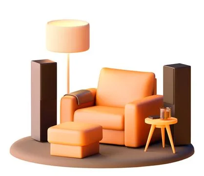 Vector leather armchair with table and ottoman Stock Illustration