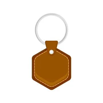 Vector leather holder trinket, brown keychain for key. Metal ring. Label of b Illustrazione stock