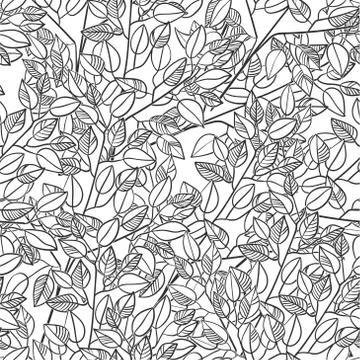 Vector leaves green sketch vector illuatration cartoon style background patte Stock Illustration