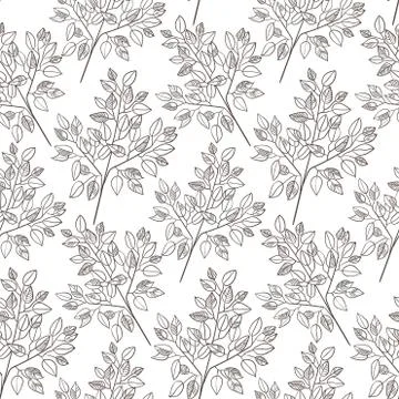 Vector leaves green sketch vector illuatration cartoon style background patte Stock Illustration