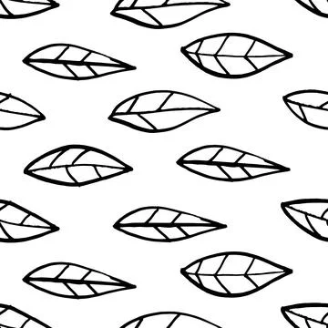 Vector leaves hand-painted seamless pattern with ink brush strokes. Stock Illustration