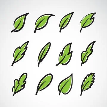 Vector leaves icon set on white background.Collection of leaf logo design. Ea 스톡 일러스트