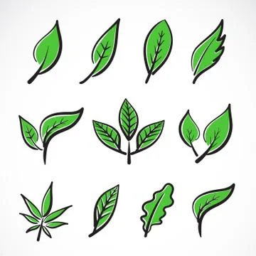 Vector leaves icon set on white background.Collection of leaf logo design. Ea Stock Illustration