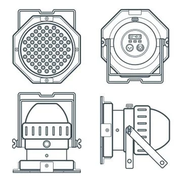 Vector LED PAR stage professional lighting projector device gray outline illu Stock Illustration