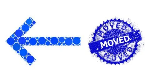 Vector Left Arrow Collage of Dots with Grunge Moved Badge Stock Illustration