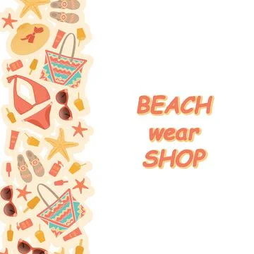 Vector left-hand banner with the image of beachwear and accessories Stock Illustration