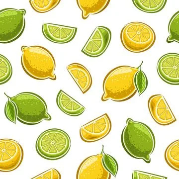 Vector Lemon and Lime seamless pattern Stock Illustration