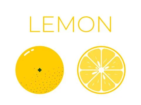 Vector of lemon and sliced half of lemon on white background Stock Illustration