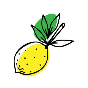 Vector lemon with a branch and leaves in doodle style Stock Illustration