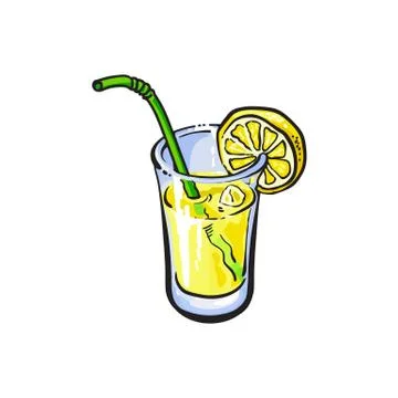 Vector lemonade glass with straw, lemon slice Illustrazione stock
