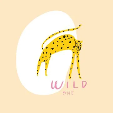 Vector leopard and freehand drawn quote: wild one Stock Illustration