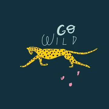 Vector leopard and handwritten quote: go wild Stock Illustration