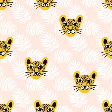Vector leopard jungle animal seamless pattern Stock Illustration