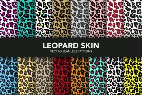 Vector Leopard Skin Seamless Pattern Set. Animal Seamless Texture Collection Stock Illustration