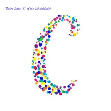 Vector Letter C from Bright Color Ink Blots with Splashes Stock Illustration