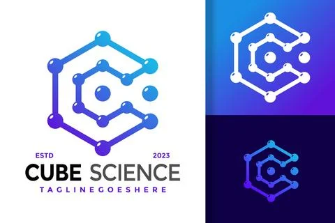 Vector Letter C Cube Science Hexagon Dots Logo Stock Illustration